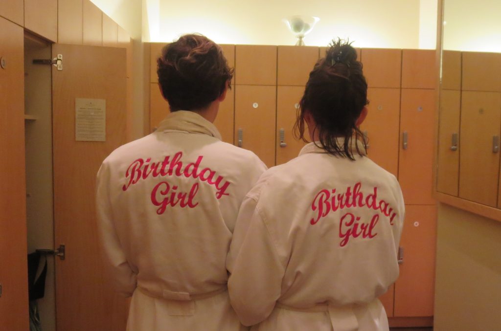 white robes with birthday girl spa day